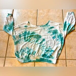 Yana K Green Tie-Dye Women's Size Large Sweatshirt Hippie Boho Hippy Warm Casual